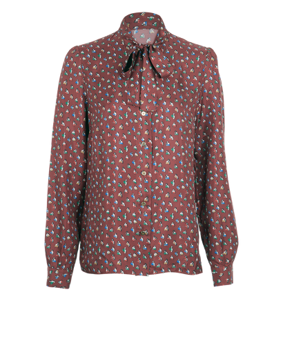 Dolce & Gabbana Boxing Print Tie-Neck Blouse, £175, Clothing, Burgundy, Silk, Front view