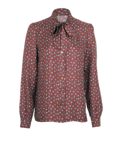 Dolce & Gabbana Boxing Print Tie-Neck Blouse, Silk, Burgundy, UK 12, 3*