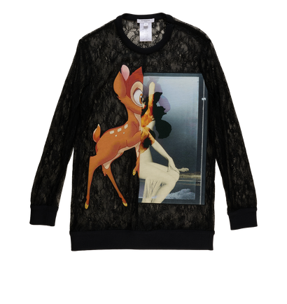 Givenchy Bambi Print Lace Top, &pound;250, Clothing, Black, Polyester (Polymer)/Viscose, Front view