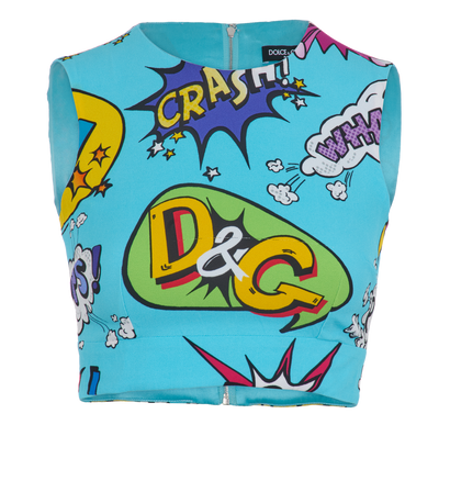Dolce & Gabbana Comics Print Crop Top, &pound;190, Clothing, Blue, Viscose, Front view