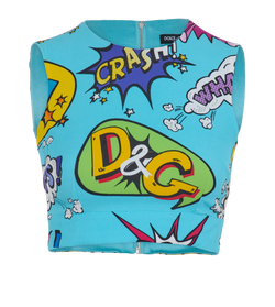 Dolce & Gabbana Comics Print Crop Top,Viscose, Blue, UK4, 2*