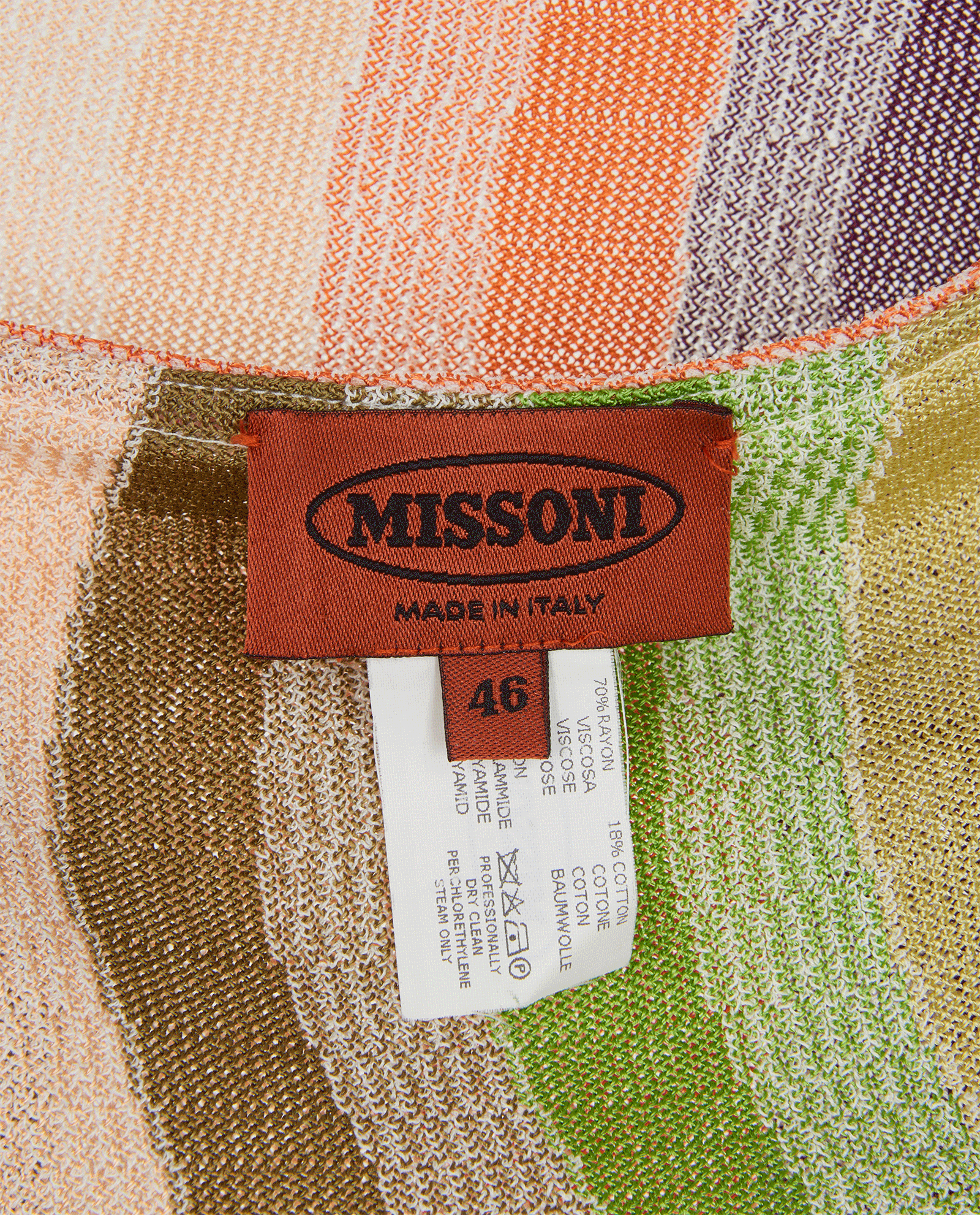 Missoni Striped Long Sleeve Top, &pound;180, Clothing, Green/Orange/Pink, Cotton/Viscose, Other view