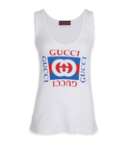 Gucci Logo Print Ribbed Tank Top, Cotton, White, Sz M, 3*