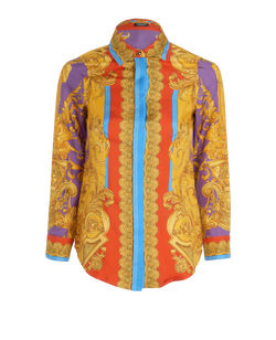 Versace Barocco Print Shirt, Silk, Orange/Purple, UK6, 3*