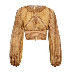 Zimmermann Wanderlust Cropped Top, Cotton/Silk, Gold/Beige, UK8, 3*