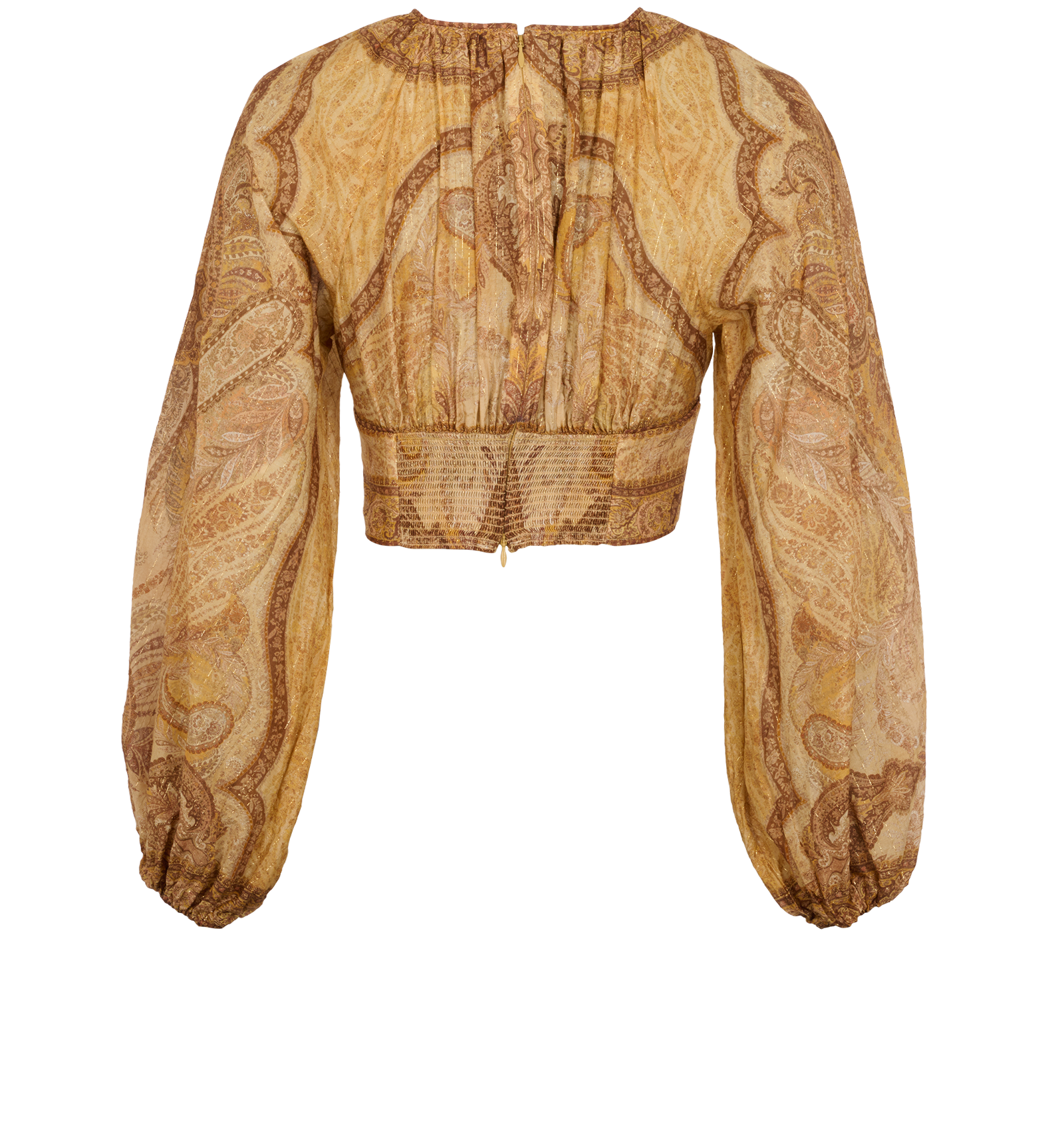 Zimmermann Wanderlust Cropped Top, &pound;240, Clothing, Beige/Gold, Cotton/Silk, Back view