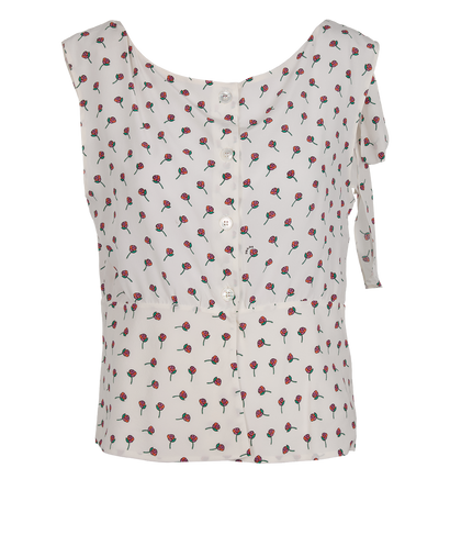 Prada Floral Print Sleeveless Top, £120, Clothing, White, Silk, Front view