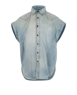 Saint Laurent Studded Denim Shirt, Mens, Cotton, Blue, Sz S, 3*
