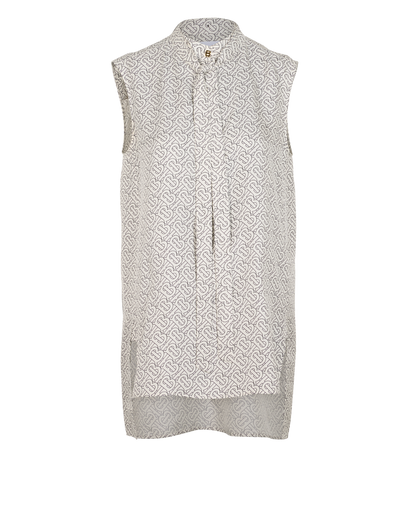 Burberry Sleeveless Monogram Tie Neck Blouse, &pound;110, Clothing, Black/White, Silk, Front view