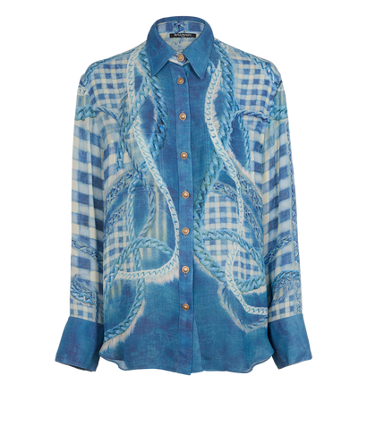 Balmain Rope Print Blouse, &pound;220, Clothing, Blue, Organza Silk/Silk, Front view