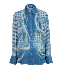 Balmain Rope Print Blouse, Silk, Blue, UK10, 2*