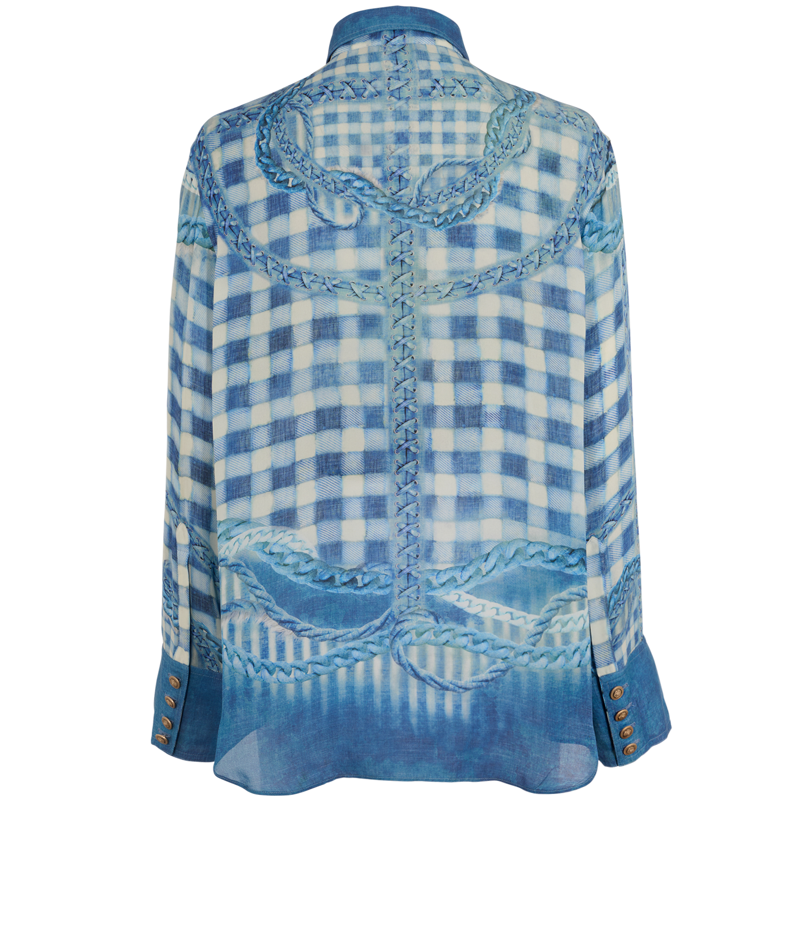 Balmain Rope Print Blouse, &pound;220, Clothing, Blue, Organza Silk/Silk, Back view