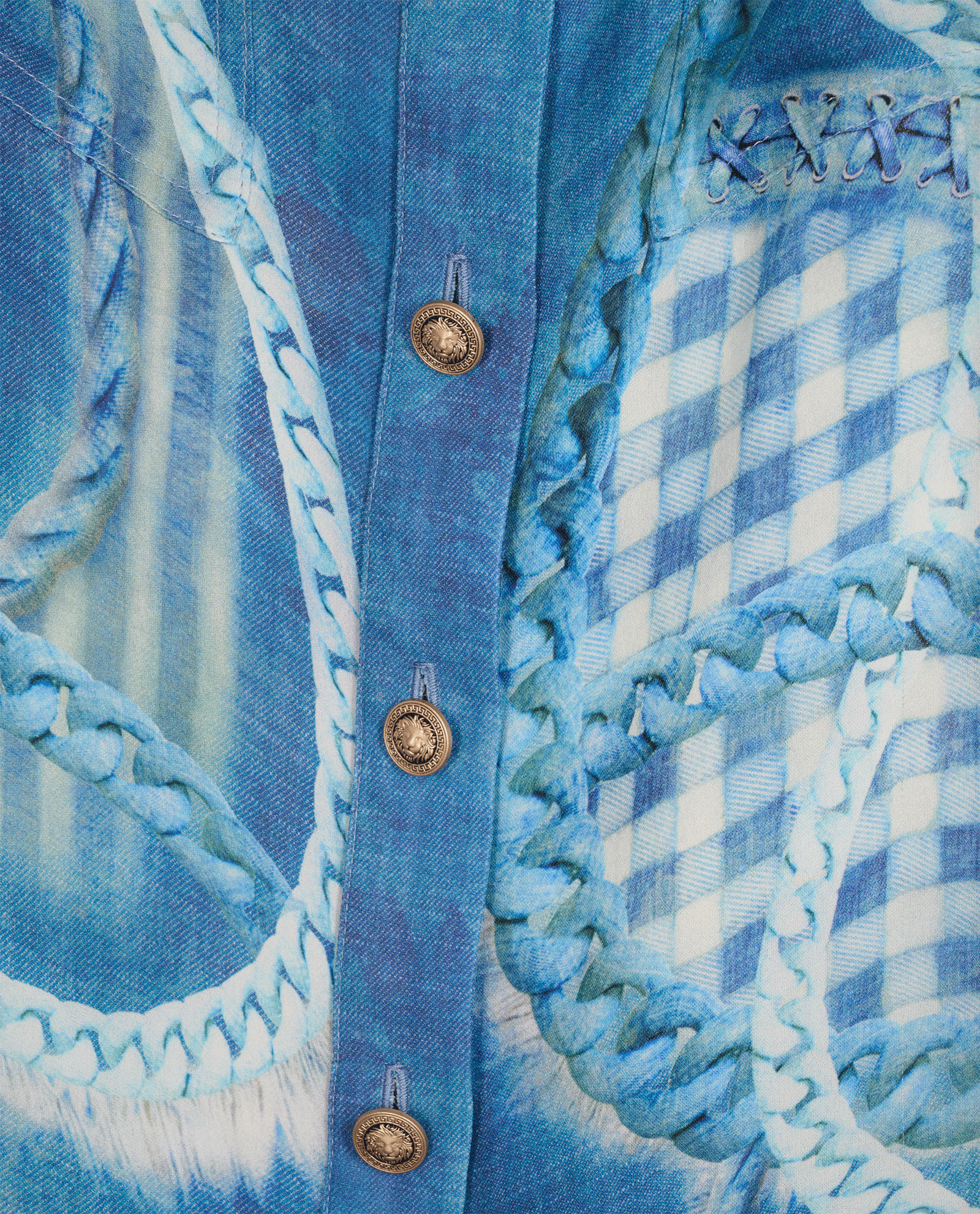 Balmain Rope Print Blouse, &pound;220, Clothing, Blue, Organza Silk/Silk, Other view