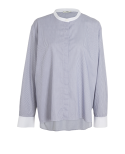 Fendi Striped Band Collar Shirt, Cotton, Blue/White, UK 18, 3*