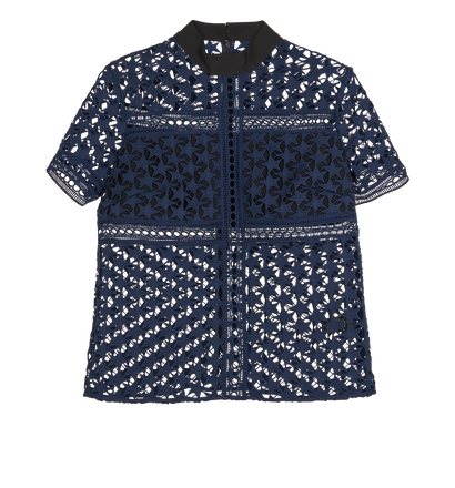 Self-Portrait Star Repeat Top, &pound;120, Clothing, Navy, Polyester (Polymer), Front view