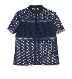 Self-Portrait Star Repeat Top, Polyester, Navy, UK10, 3*
