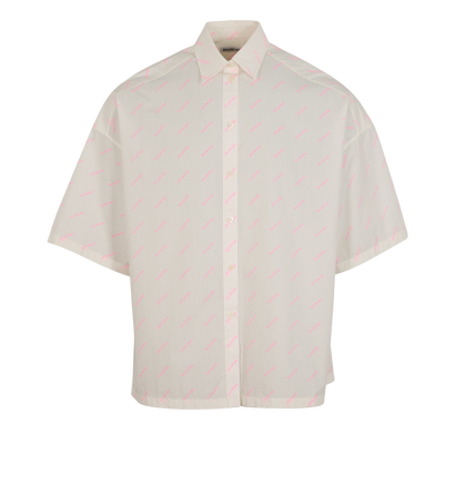 Balenciaga All Over Logo Oversized Shirt Mens, &pound;210, Clothing, Pink/White, Cotton, Front view