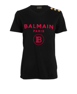Balmain Logo Button T-Shirt, Cotton, Black, UK 8, 3*
