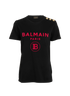 Balmain Logo Button T-Shirt, &pound;110, Clothing, Black, Cotton, Front view