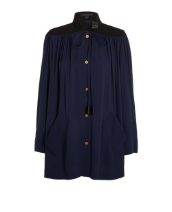 Louis Vuitton Tie-Neck Shirt, Silk, Navy, UK 6, 3*