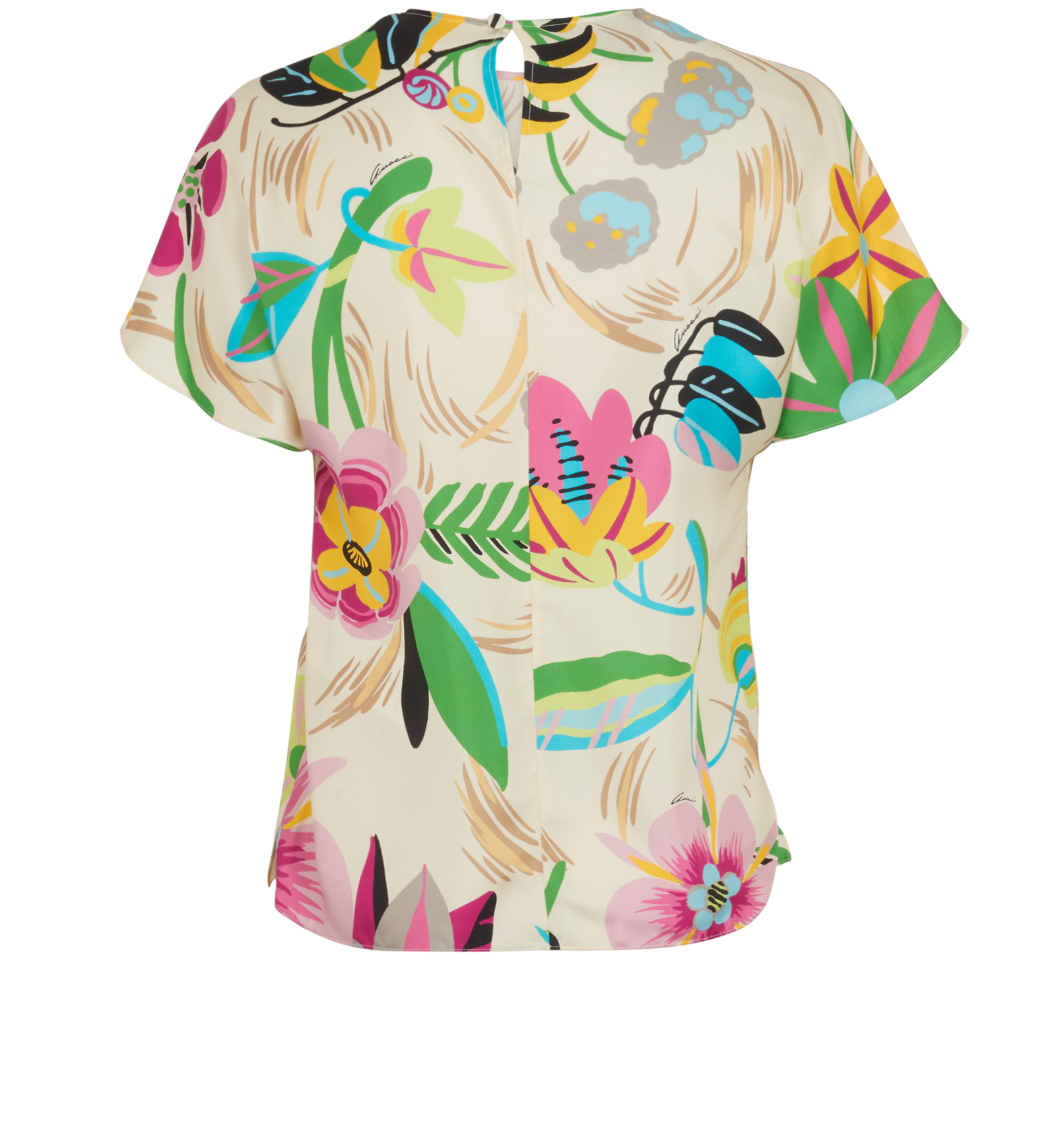 Gucci Flower Print Short Sleeves Top, &pound;220, Clothing, Cream/Green/Pink, Silk, Back view