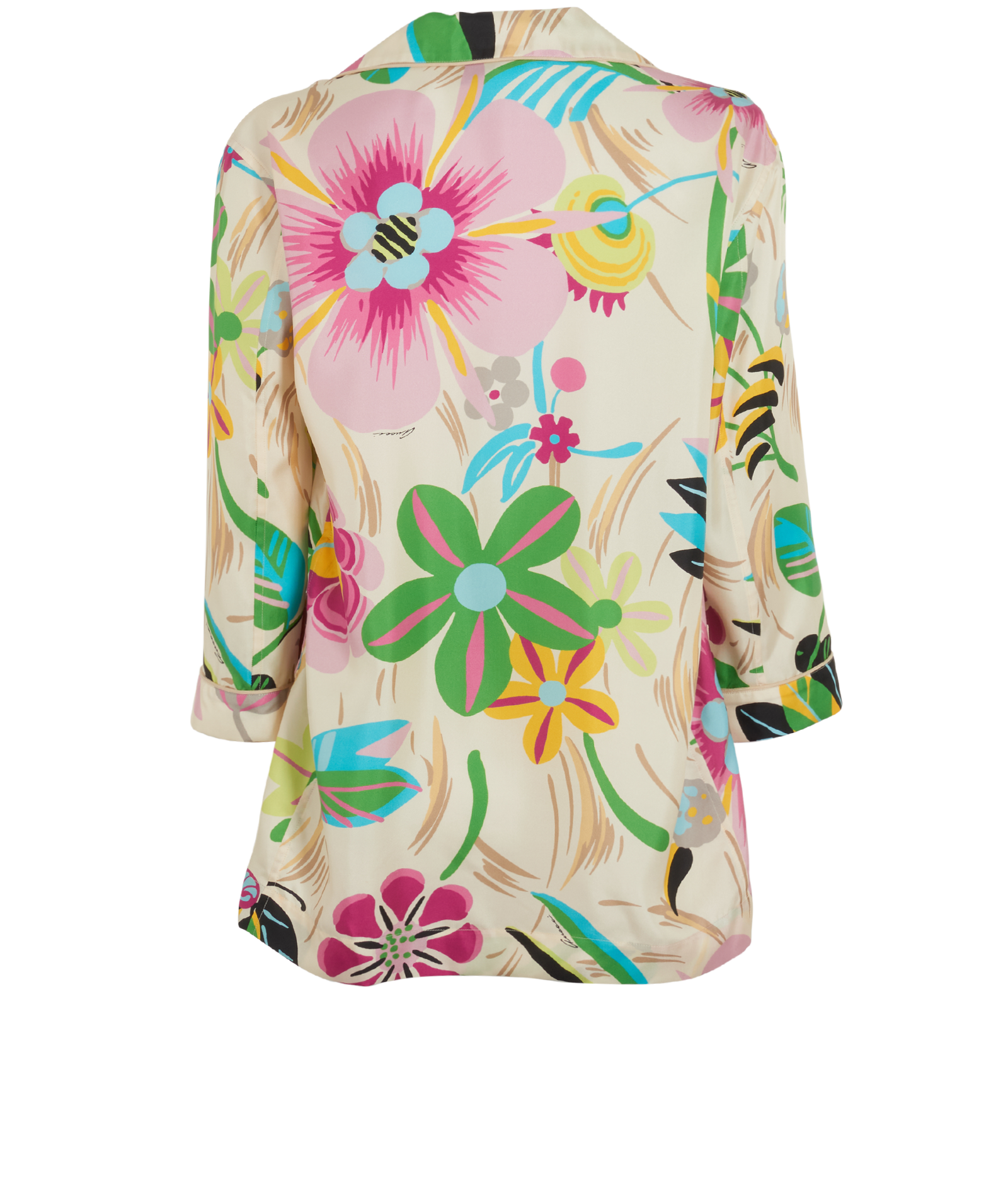 Gucci Flower Print Long Sleeved Shirt, &pound;295, Clothing, Cream/Green/Pink, Silk, Back view