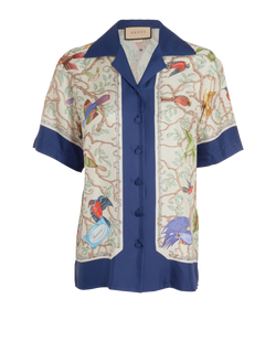 Gucci Bird Shirt, Silk, Blue/Cream, UK4, 2*