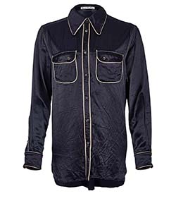 Acne Piped Detail Shirt, Viscose, Navy/Cream, UK14