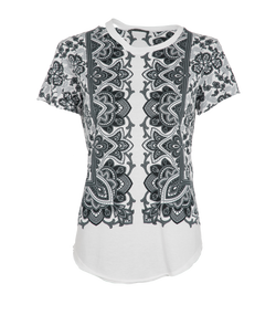 Alexander McQueen Cut-Out & Raw-Trim Paisley T-Shirt,Cttn,Wht/Gry,UK 4,3*