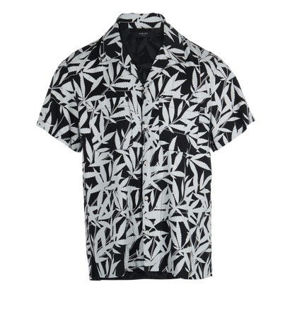 Amiri Raw Trimmed Leaf Print Bowling Shirt, front view