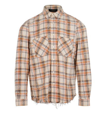 Amiri Checked Distressed Shirt, &pound;150, Clothing, Cream, Cotton, Front view