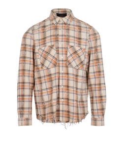 Amiri Checked Distressed Shirt, Mens, Cotton, Cream, Sz M, 3*
