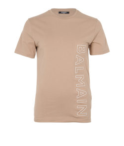 Balmain Brand Embossed Logo T-Shirt, Mens, Cotton, Beige, Sz S,2*