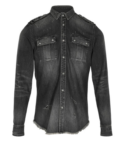 Balmain Distressted Denim Shirt, front view