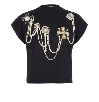 Balmain Pearl Draped T-Shirt, front view