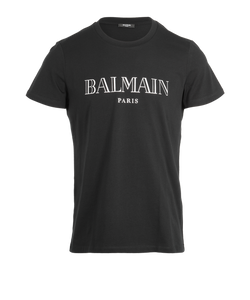 Balmain Metallic Printed Logo T- Shirt, Mens, Cotton, Black, Sz L, 3*
