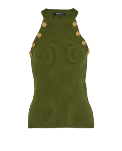 Balmain Buttoned Halter-Neck Knit Top, Viscose, Green, UK10, 1*