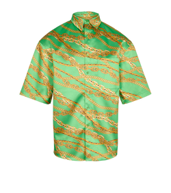 Balenciaga Oversized Chain Print Shirt, Mens, Polyester, Green, Sz S, 4*