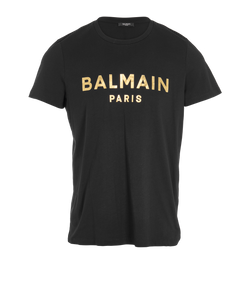 Balmain Logo Print T-Shirt, Mens, Cotton, Black, Sz L, 3*