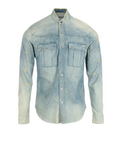 Balmain Distressed Denim Shirt, Mens, Cotton, Blue, Sz M, 3*