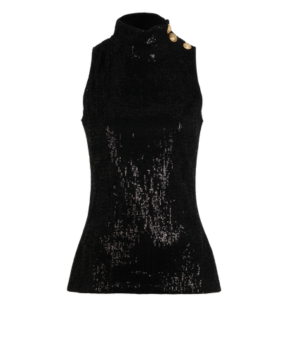 Balmain Sequin High-Neck Sleeveless Top, &pound;190, Clothing, Black, Polyester/Viscose, Front view
