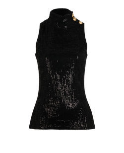 Balmain Sequin High-Neck Sleeveless Top, Viscose/Poly, Black, UK12, 2*