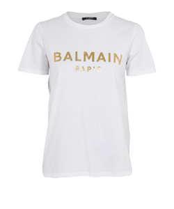 Balmain Logo Print T-Shirt, Cotton, White, Sz S, 2*