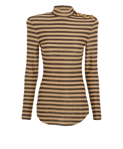 Balmain Metallic Striped Long Sleeves Top, &pound;220, Clothing, Beige/Brown, Modal/Polyester (Polymer), Front view
