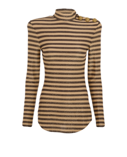 Balmain Metallic Striped Long Sleeves Top,Modal/Poly,Beige/Brown, UK12, 3*
