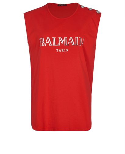Balmain Logo Button Detail Vest Top, &pound;120, Clothing, Red, Cotton, Front view