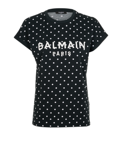 Balmain Polka Dot T-Shirt, Cotton, Navy/White, Sz XS, 3*