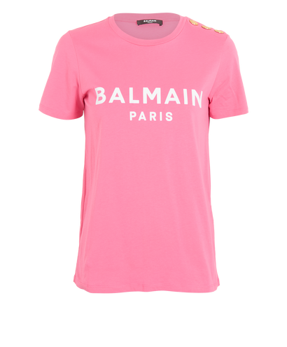 Balmain Logo T-Shirt, &pound;120, Clothing, Pink, Cotton, Front view