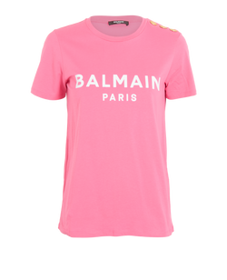 Balmain Logo T-Shirt, Cotton, Pink, Sz S, 2*