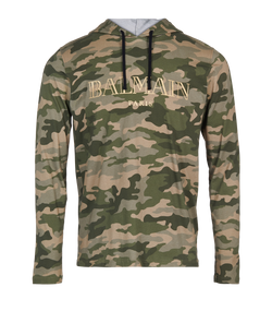 Balmain Camo Hooded Shirt, Cotton, Green, Sz S, 3*